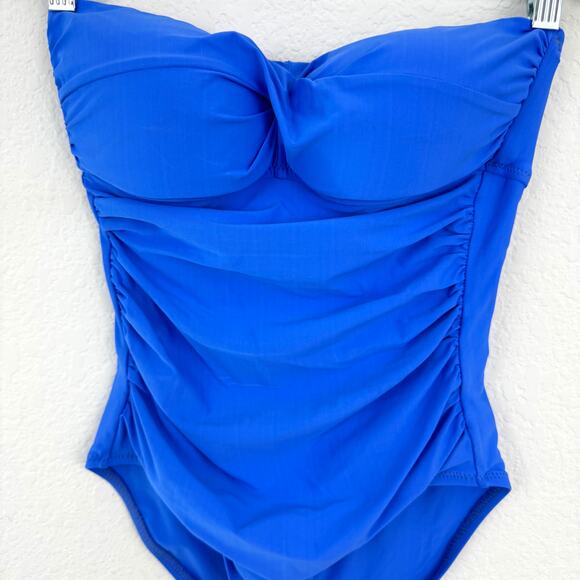 Helen Jon Women's Twist Bandeau One Piece Ruched Swimsuit Blue Size Sample XS - Picture 2 of 14